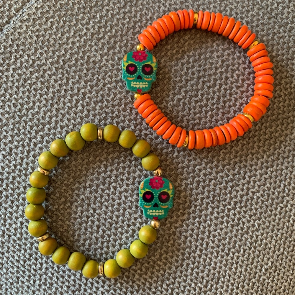 {Handmade} Colorful Sugar Skull Bracelet Set